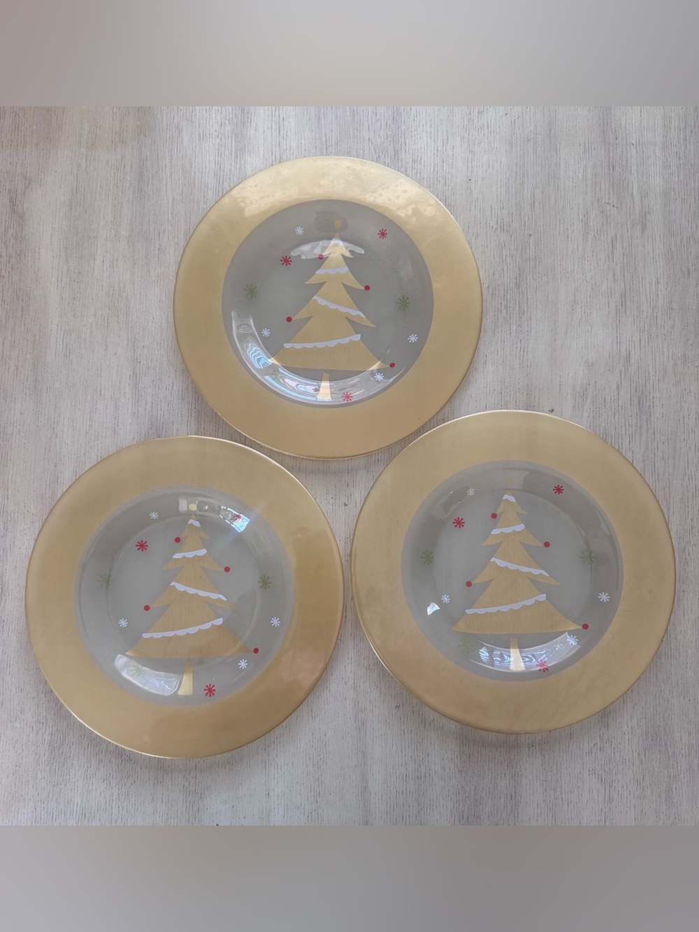 Festive Gold Christmas Tree Decorative Plates - Set of 3